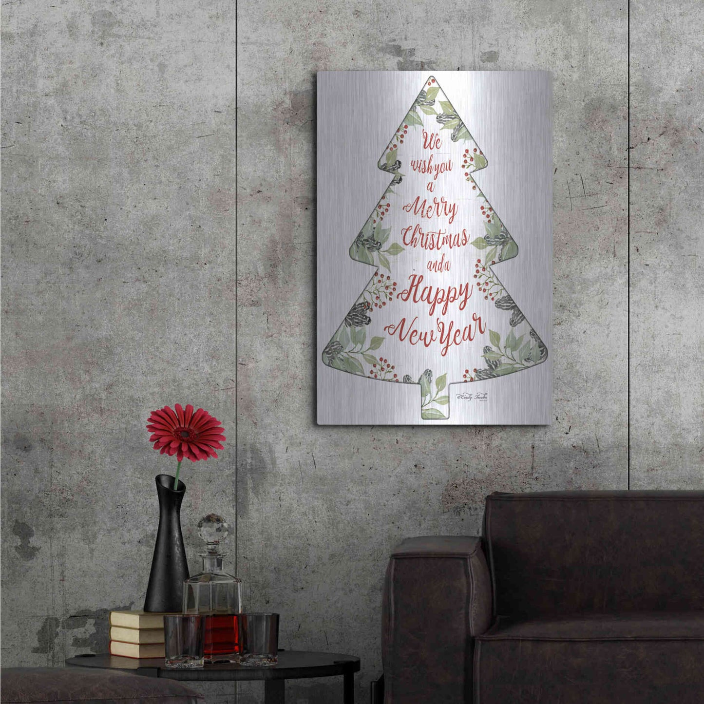 Luxe Metal Art 'Merry Christmas Wishes Tree' by Cindy Jacobs, Metal Wall Art,24x36