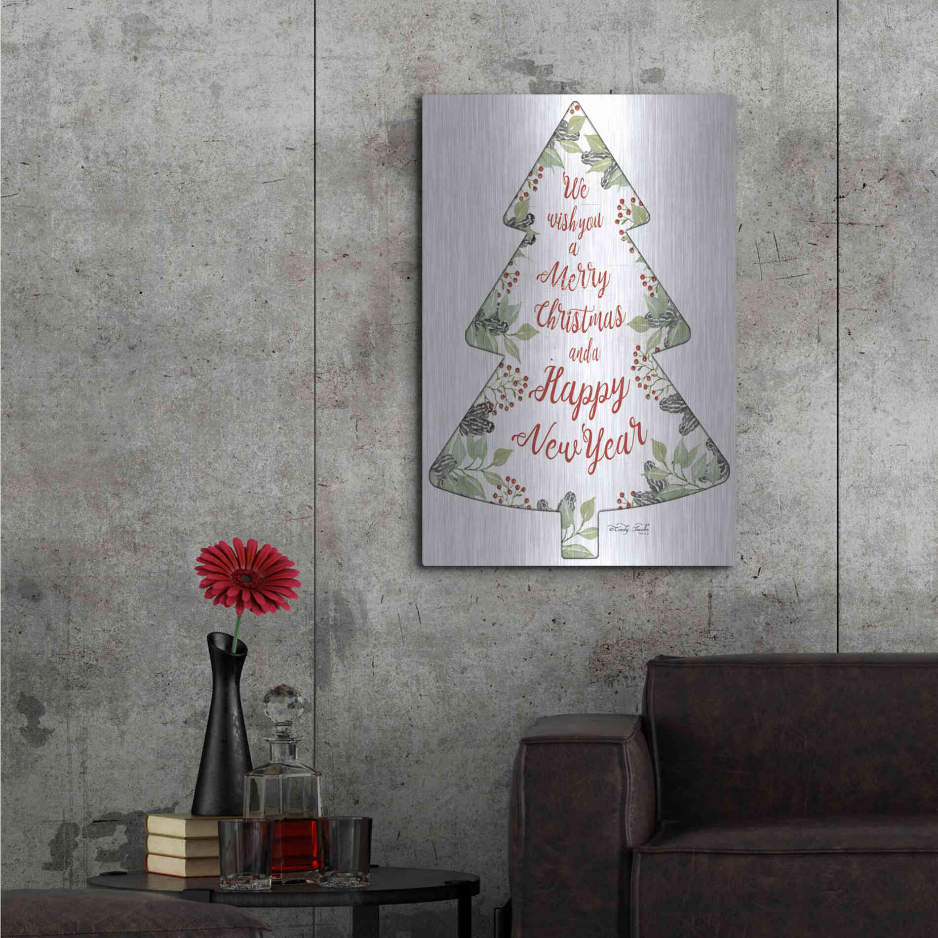 Luxe Metal Art 'Merry Christmas Wishes Tree' by Cindy Jacobs, Metal Wall Art,24x36
