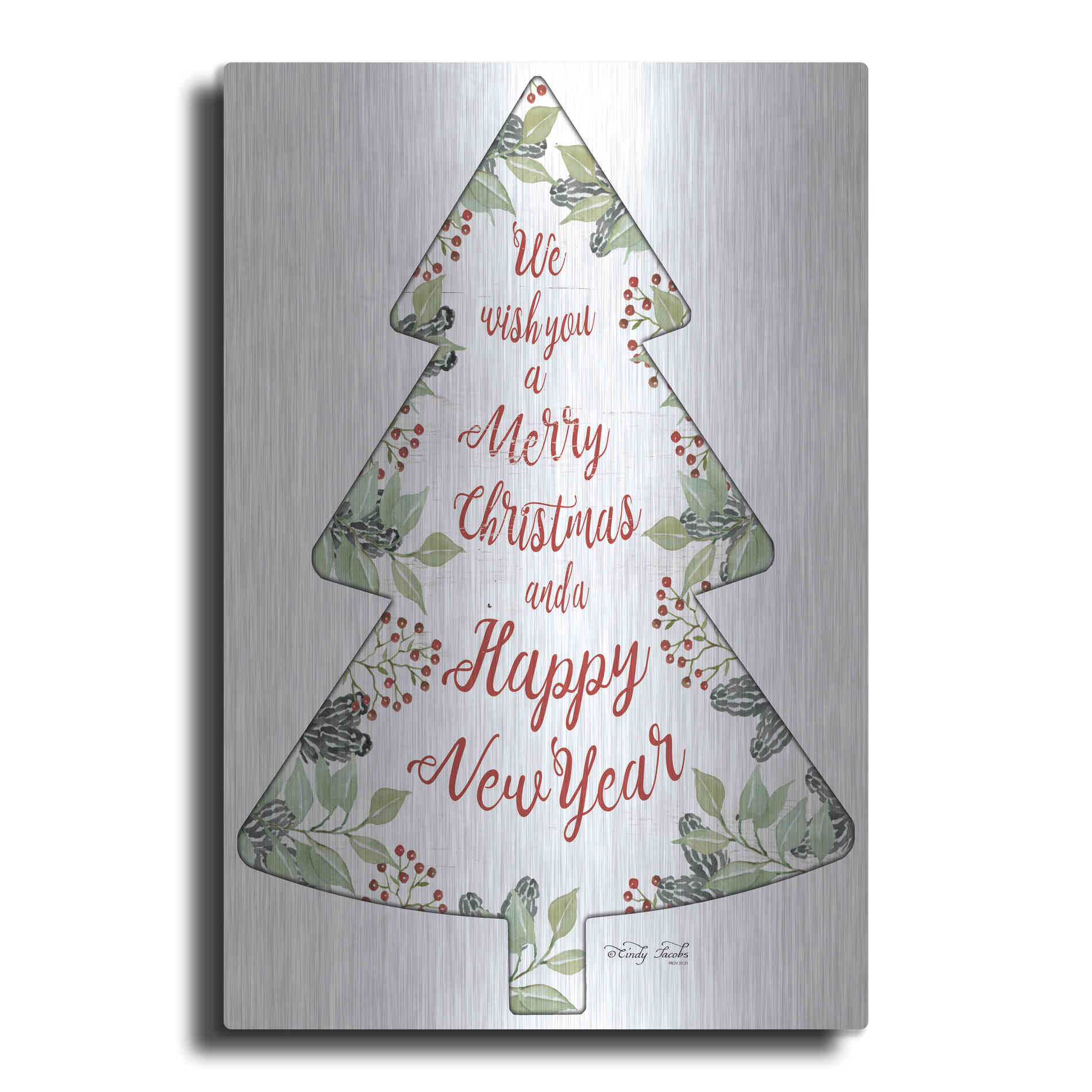 Luxe Metal Art 'Merry Christmas Wishes Tree' by Cindy Jacobs, Metal Wall Art