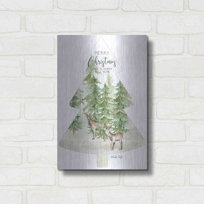 Luxe Metal Art 'Merry Christmas Deer Tree' by Cindy Jacobs, Metal Wall Art,12x16