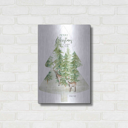 Luxe Metal Art 'Merry Christmas Deer Tree' by Cindy Jacobs, Metal Wall Art,16x24
