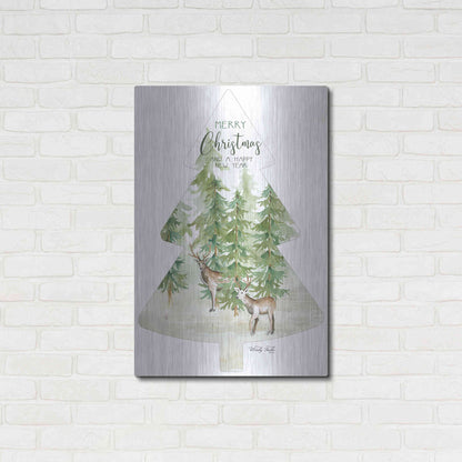 Luxe Metal Art 'Merry Christmas Deer Tree' by Cindy Jacobs, Metal Wall Art,24x36