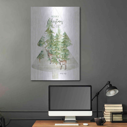 Luxe Metal Art 'Merry Christmas Deer Tree' by Cindy Jacobs, Metal Wall Art,24x36