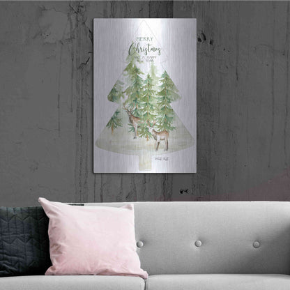 Luxe Metal Art 'Merry Christmas Deer Tree' by Cindy Jacobs, Metal Wall Art,24x36