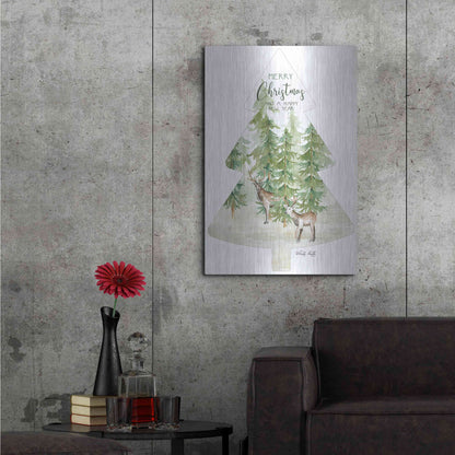 Luxe Metal Art 'Merry Christmas Deer Tree' by Cindy Jacobs, Metal Wall Art,24x36