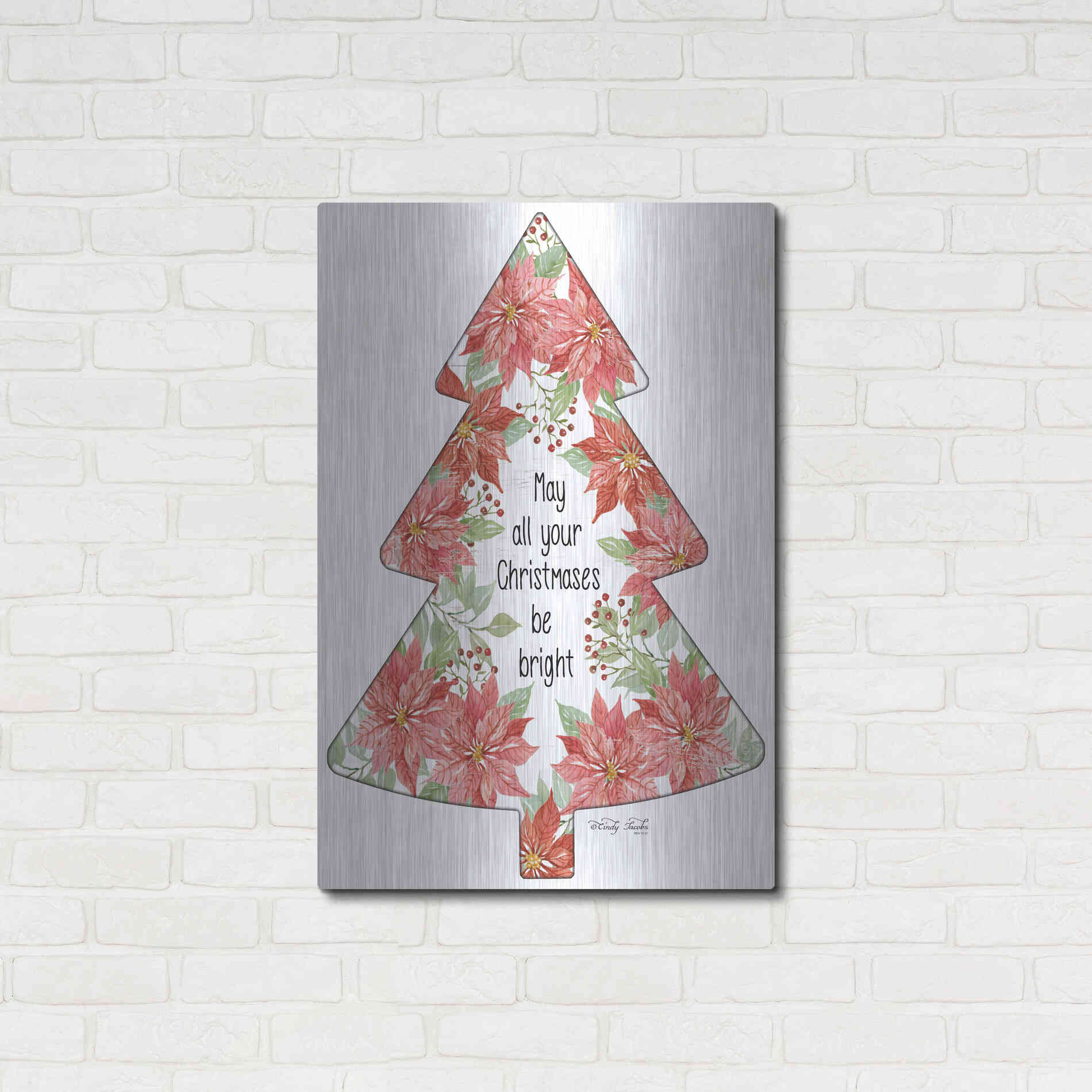 Luxe Metal Art 'Christmases Be Bright Tree' by Cindy Jacobs, Metal Wall Art,24x36