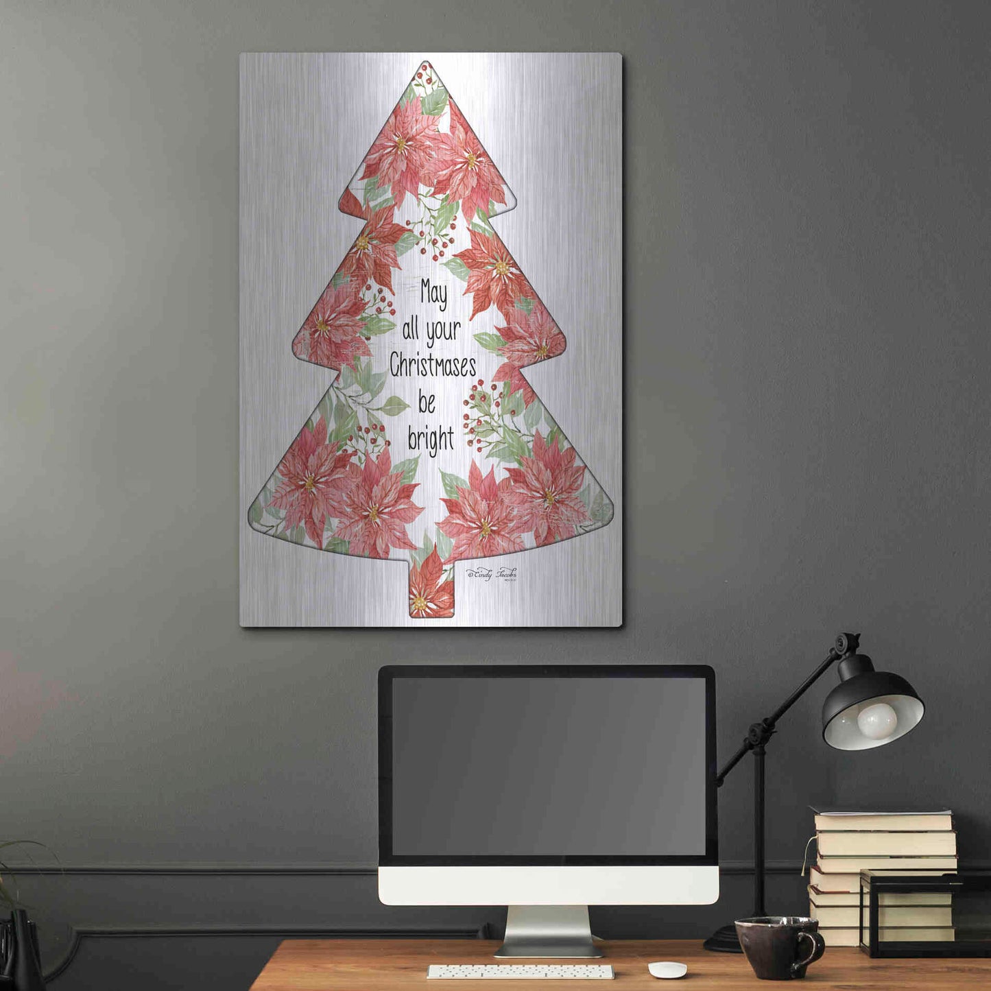 Luxe Metal Art 'Christmases Be Bright Tree' by Cindy Jacobs, Metal Wall Art,24x36