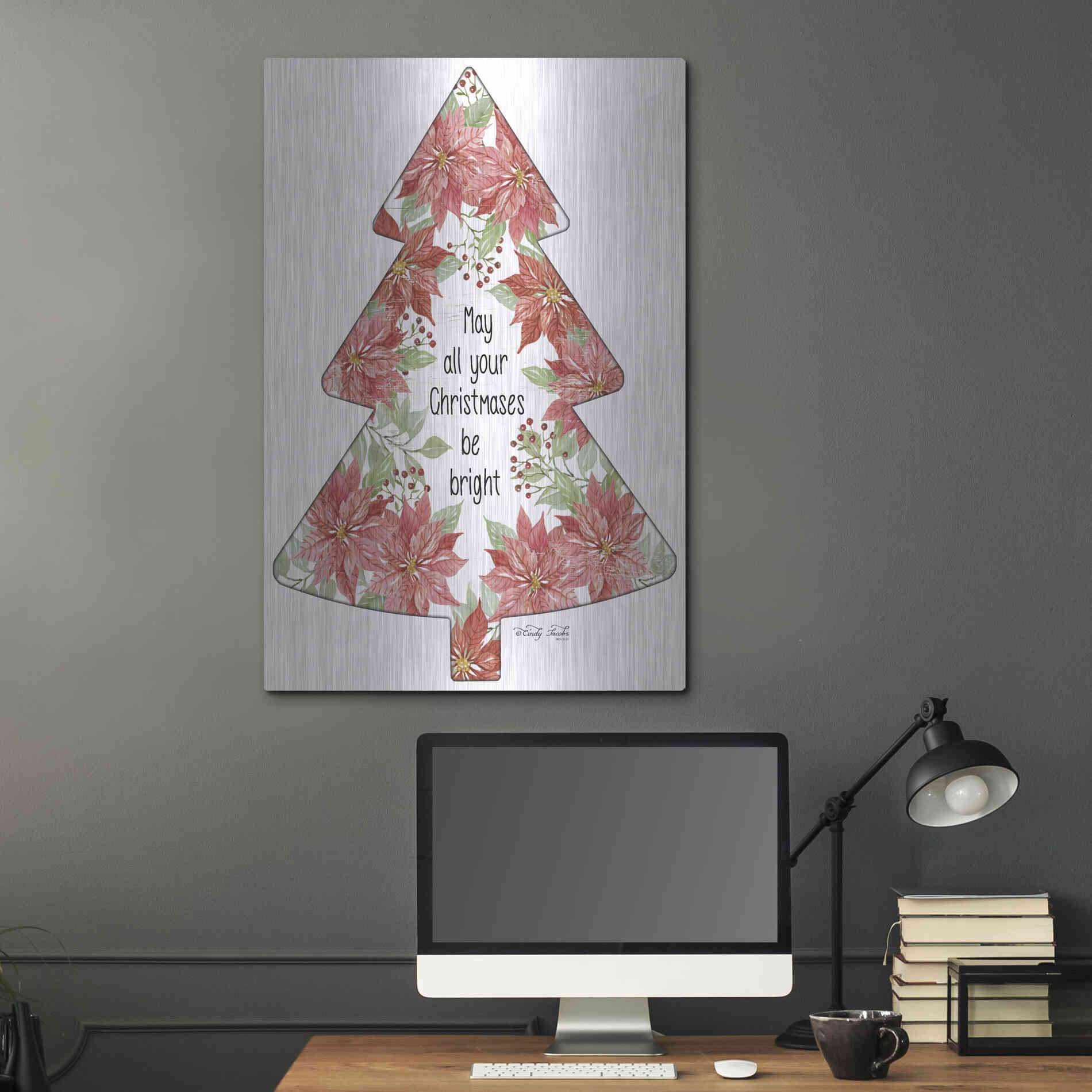 Luxe Metal Art 'Christmases Be Bright Tree' by Cindy Jacobs, Metal Wall Art,24x36