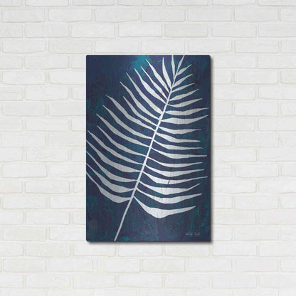 Luxe Metal Art 'Navy Areca Leaf' by Cindy Jacobs, Metal Wall Art,24x36