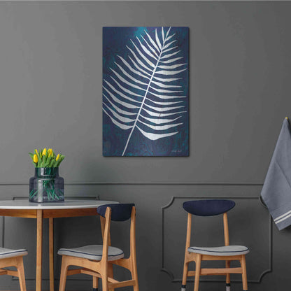 Luxe Metal Art 'Navy Areca Leaf' by Cindy Jacobs, Metal Wall Art,24x36