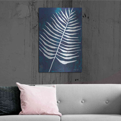 Luxe Metal Art 'Navy Areca Leaf' by Cindy Jacobs, Metal Wall Art,24x36