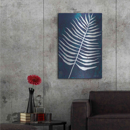 Luxe Metal Art 'Navy Areca Leaf' by Cindy Jacobs, Metal Wall Art,24x36