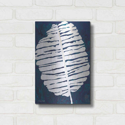 Luxe Metal Art 'Navy Banana Leaf' by Cindy Jacobs, Metal Wall Art,12x16