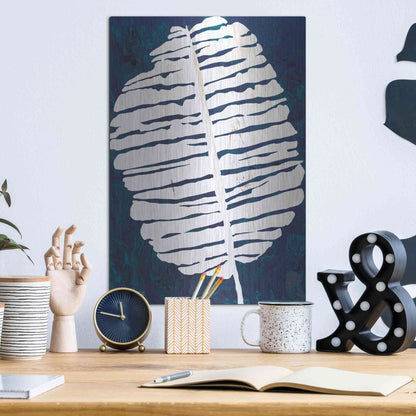 Luxe Metal Art 'Navy Banana Leaf' by Cindy Jacobs, Metal Wall Art,12x16