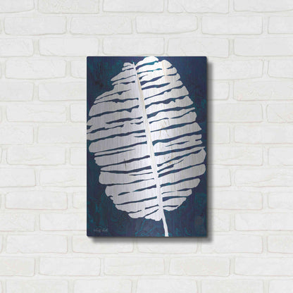 Luxe Metal Art 'Navy Banana Leaf' by Cindy Jacobs, Metal Wall Art,16x24
