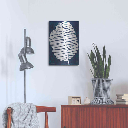 Luxe Metal Art 'Navy Banana Leaf' by Cindy Jacobs, Metal Wall Art,16x24