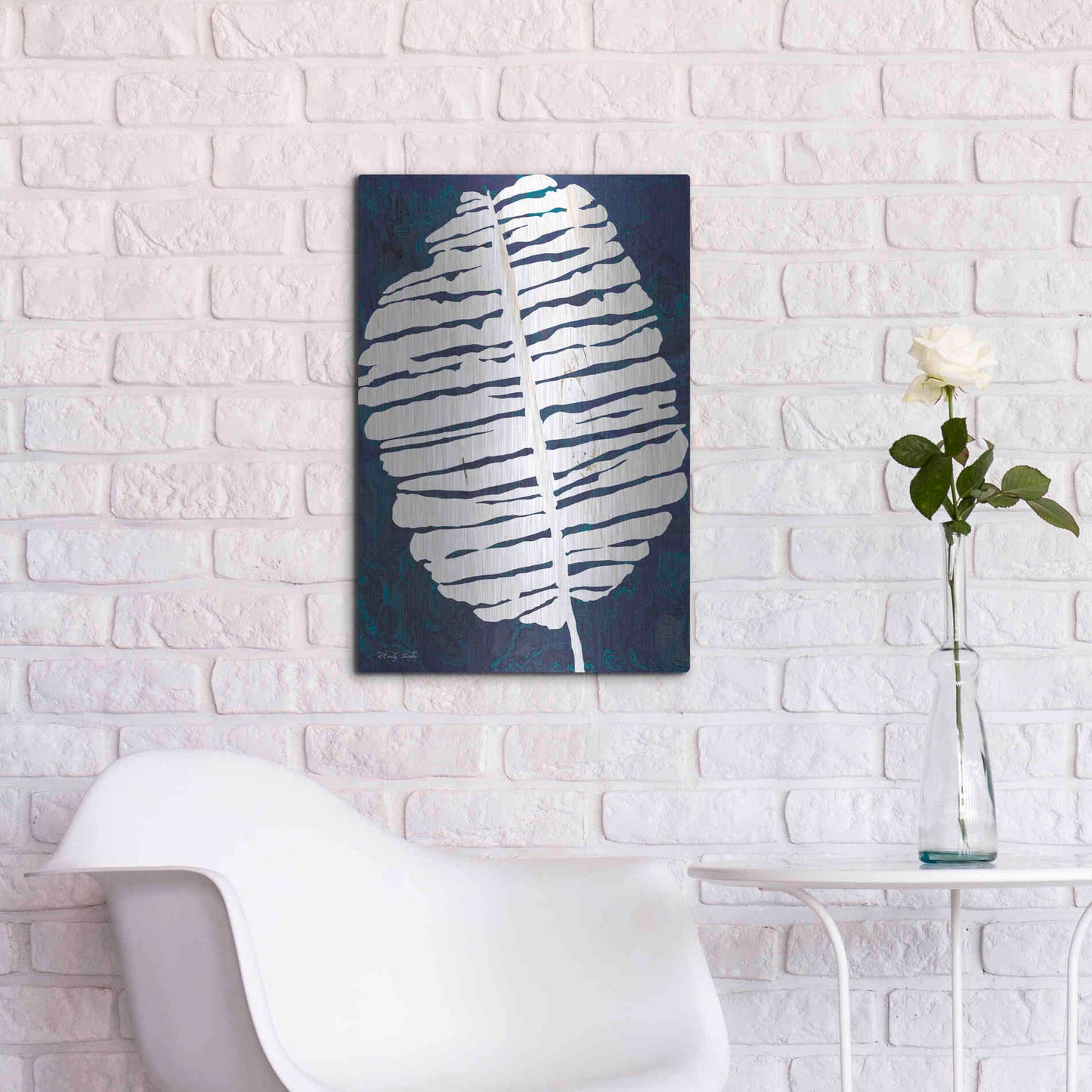 Luxe Metal Art 'Navy Banana Leaf' by Cindy Jacobs, Metal Wall Art,16x24