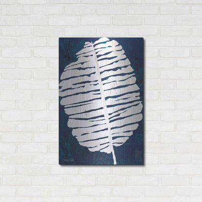 Luxe Metal Art 'Navy Banana Leaf' by Cindy Jacobs, Metal Wall Art,24x36