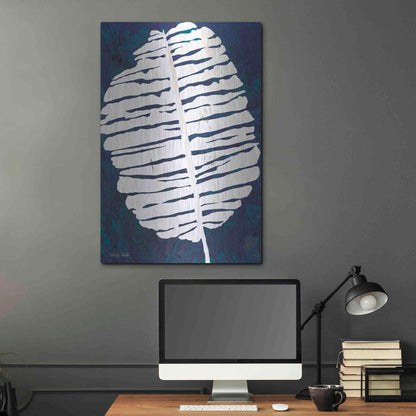 Luxe Metal Art 'Navy Banana Leaf' by Cindy Jacobs, Metal Wall Art,24x36
