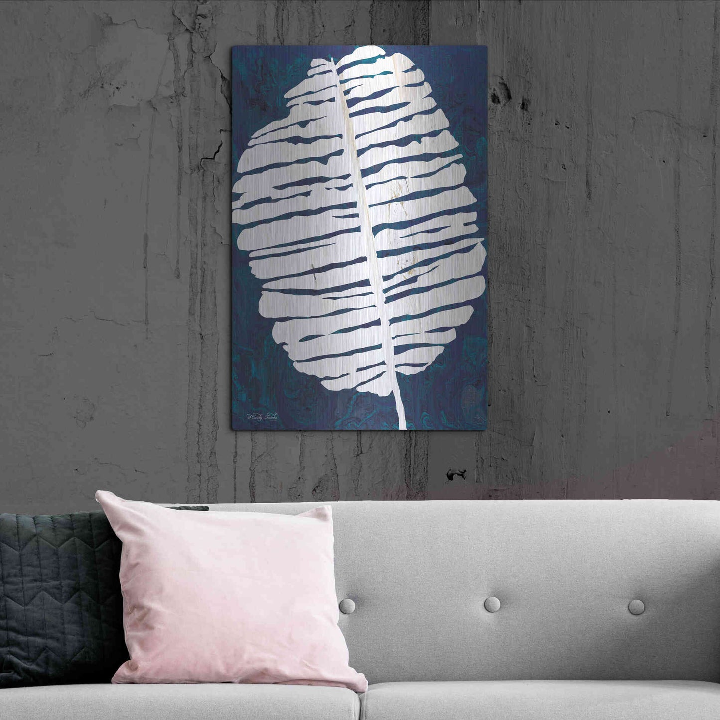 Luxe Metal Art 'Navy Banana Leaf' by Cindy Jacobs, Metal Wall Art,24x36