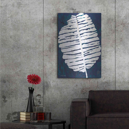 Luxe Metal Art 'Navy Banana Leaf' by Cindy Jacobs, Metal Wall Art,24x36