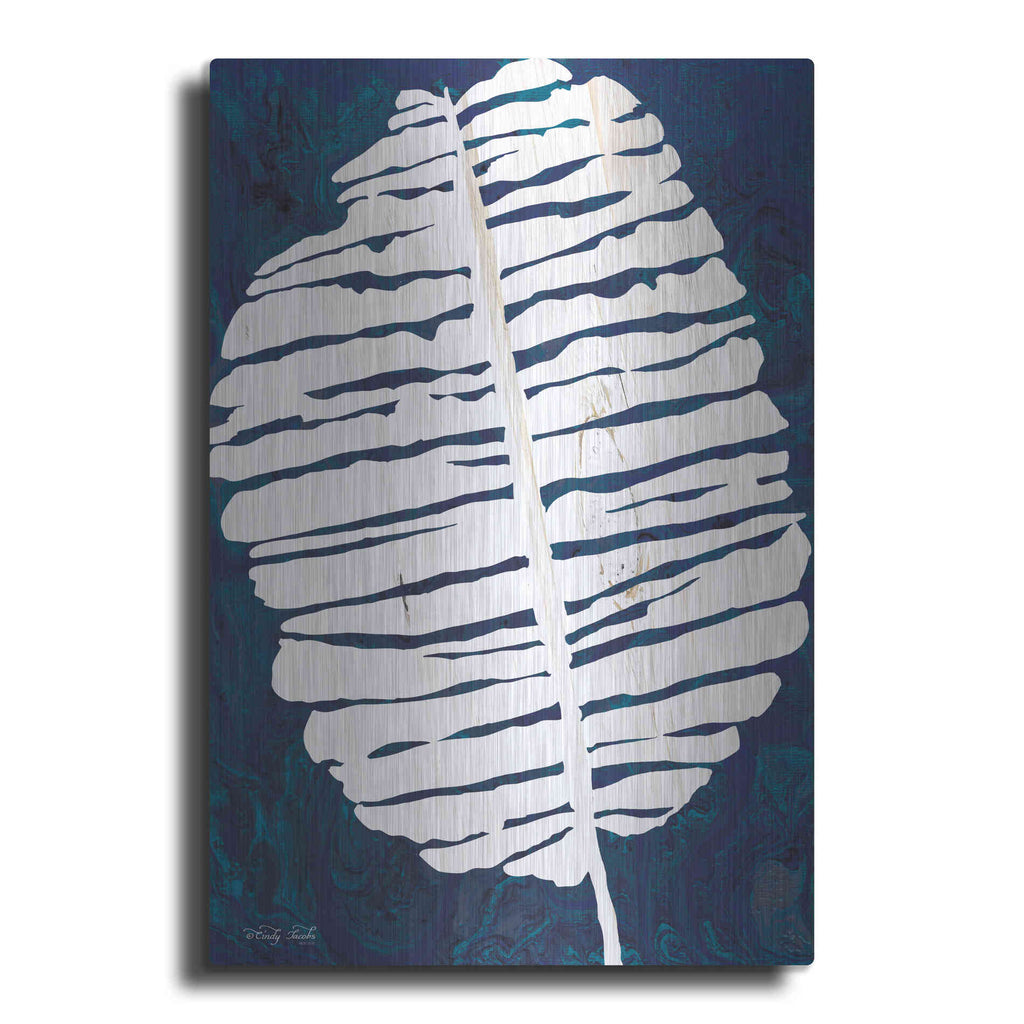 Luxe Metal Art 'Navy Banana Leaf' by Cindy Jacobs, Metal Wall Art