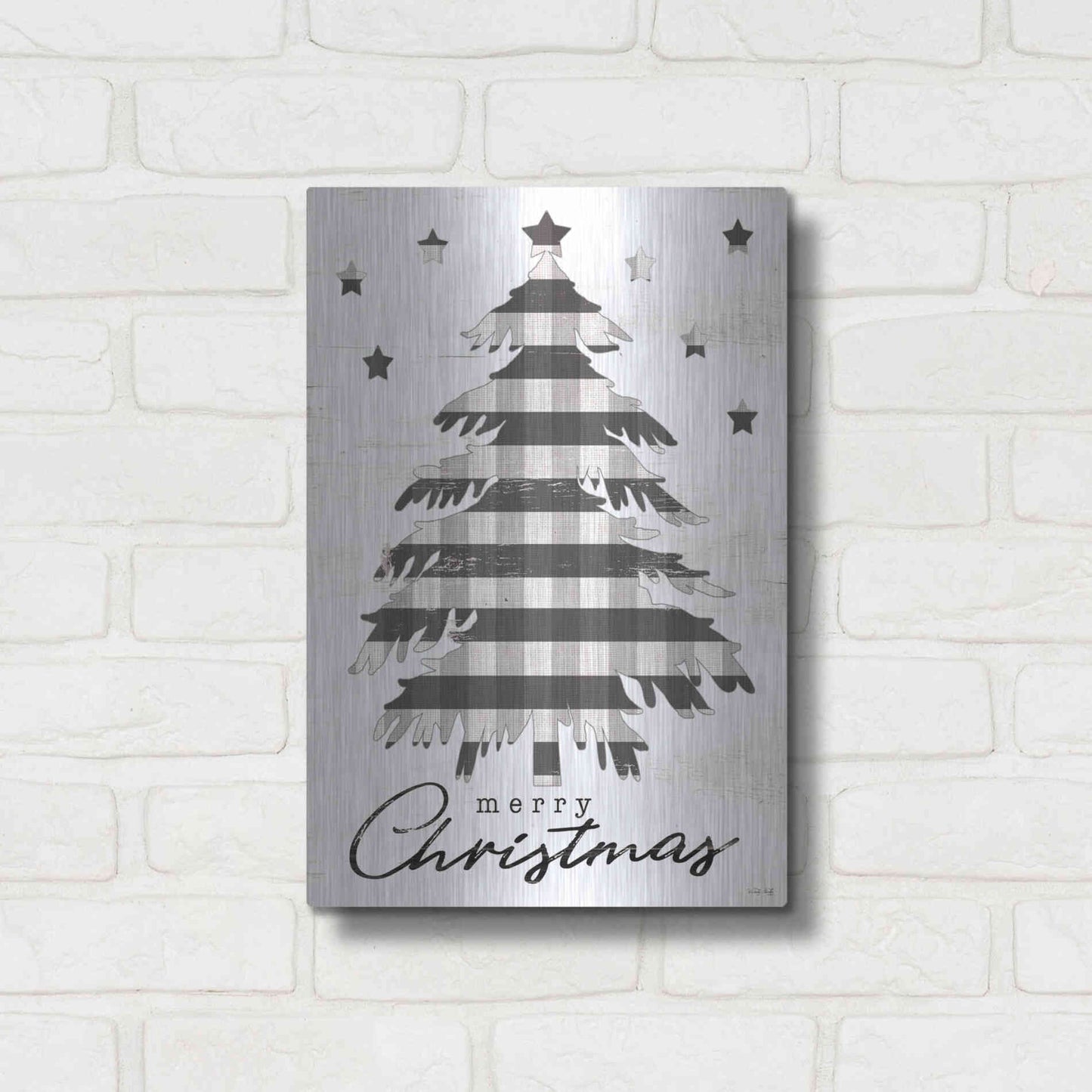 Luxe Metal Art 'Merry Christmas Tree and Stars' by Cindy Jacobs, Metal Wall Art,12x16