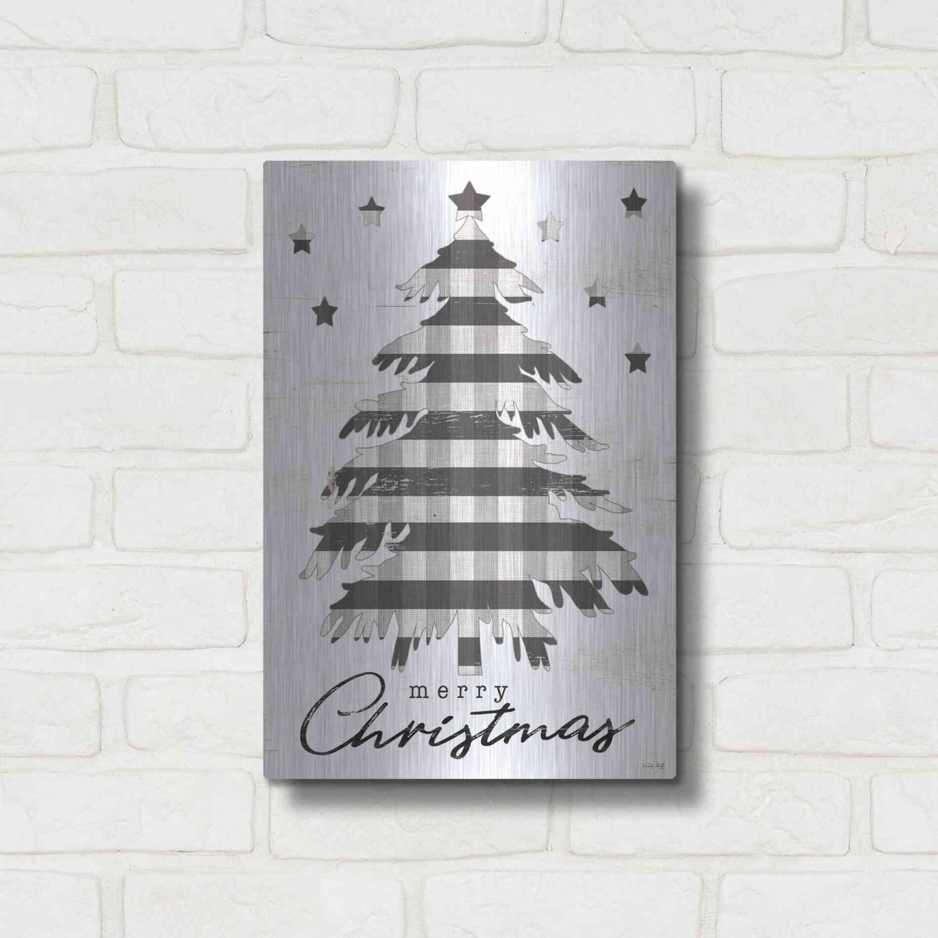 Luxe Metal Art 'Merry Christmas Tree and Stars' by Cindy Jacobs, Metal Wall Art,12x16