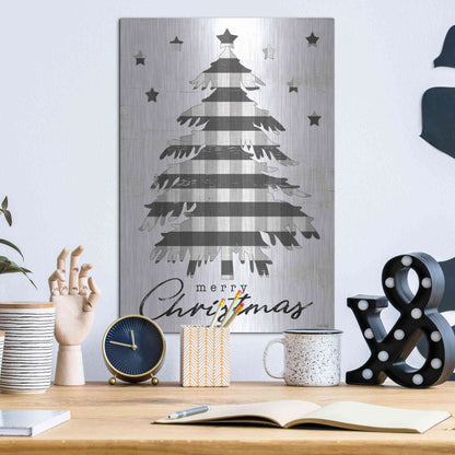 Luxe Metal Art 'Merry Christmas Tree and Stars' by Cindy Jacobs, Metal Wall Art,12x16