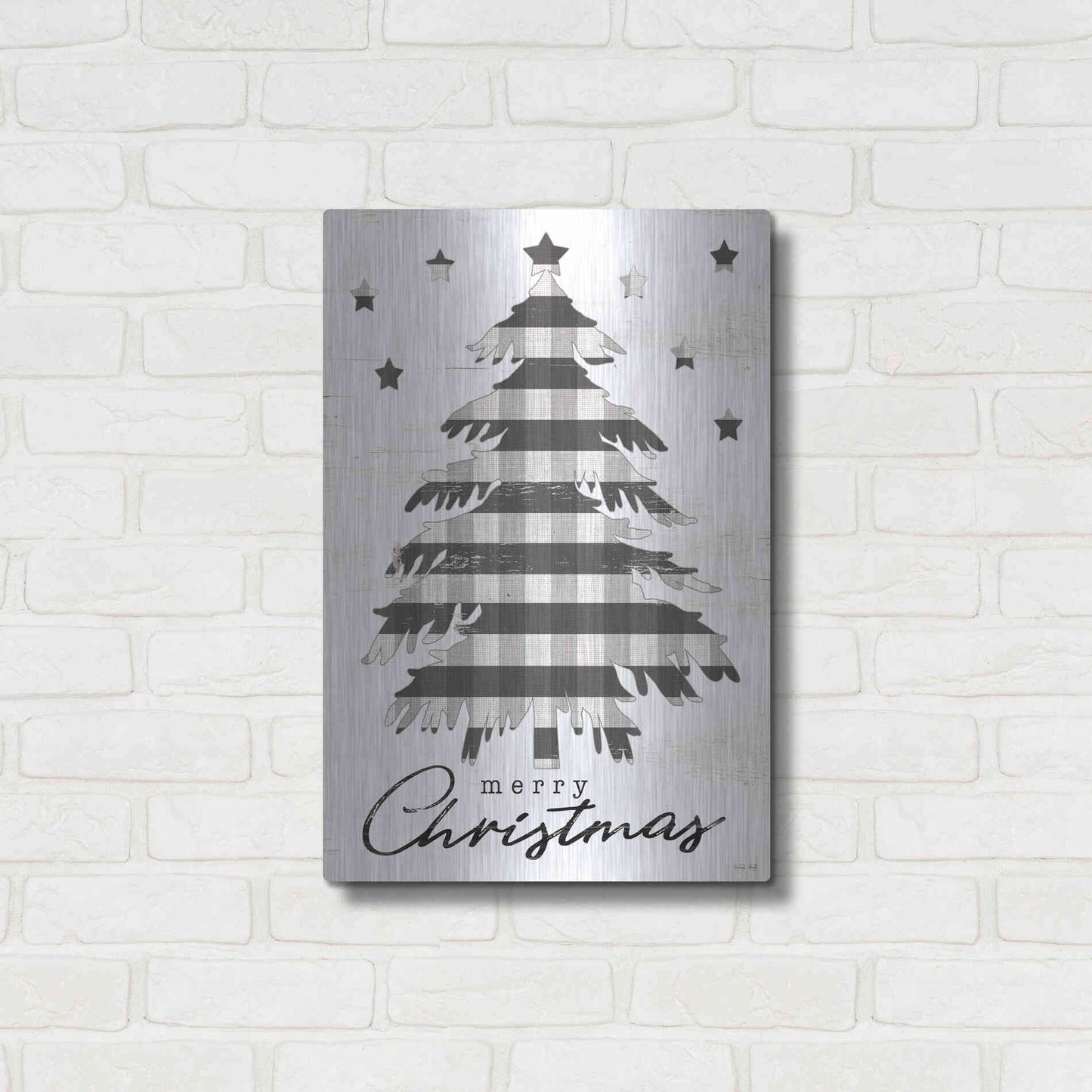 Luxe Metal Art 'Merry Christmas Tree and Stars' by Cindy Jacobs, Metal Wall Art,16x24
