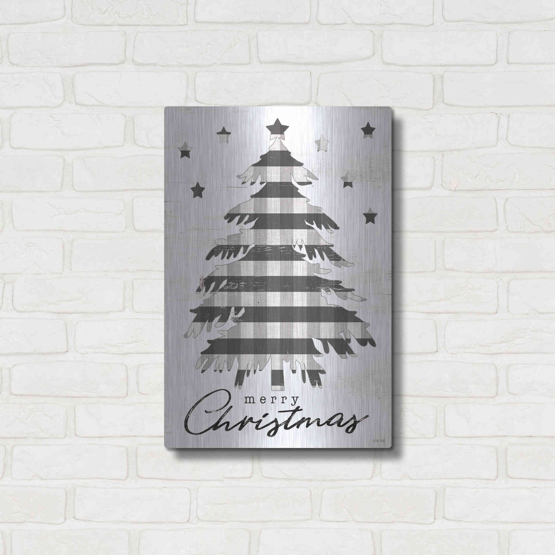 Luxe Metal Art 'Merry Christmas Tree and Stars' by Cindy Jacobs, Metal Wall Art,16x24