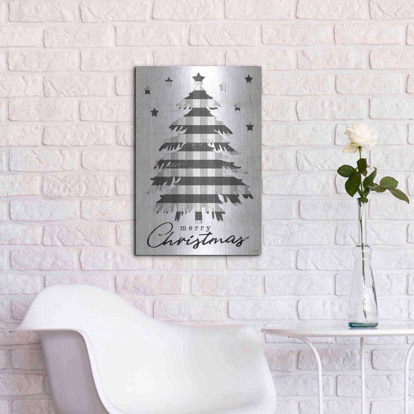 Luxe Metal Art 'Merry Christmas Tree and Stars' by Cindy Jacobs, Metal Wall Art,16x24