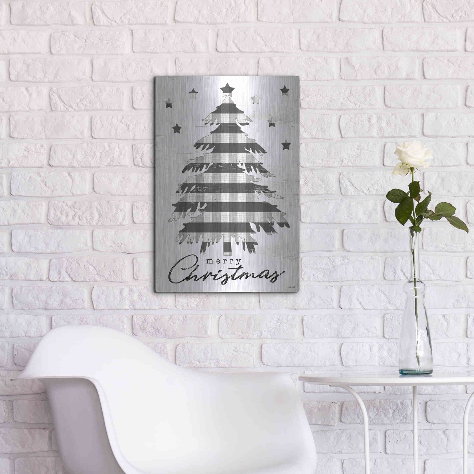 Luxe Metal Art 'Merry Christmas Tree and Stars' by Cindy Jacobs, Metal Wall Art,16x24