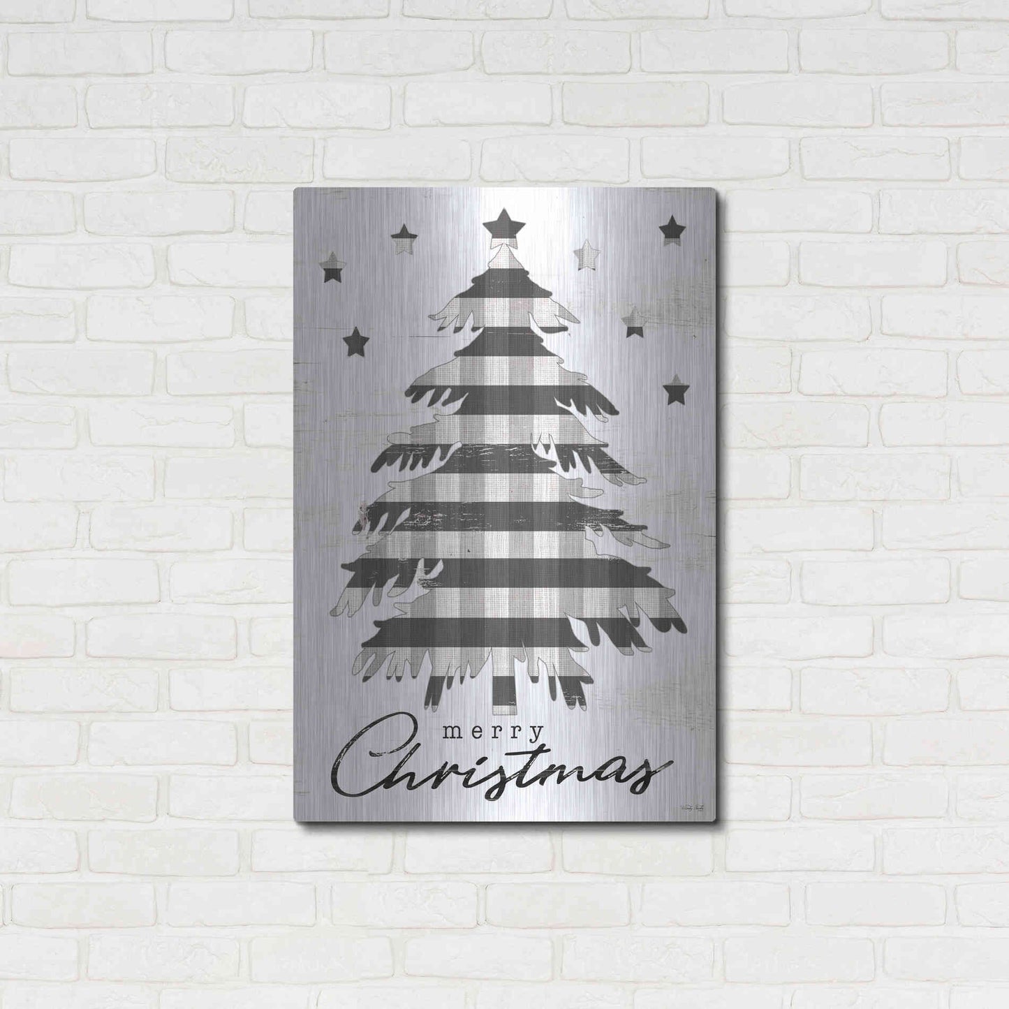 Luxe Metal Art 'Merry Christmas Tree and Stars' by Cindy Jacobs, Metal Wall Art,24x36