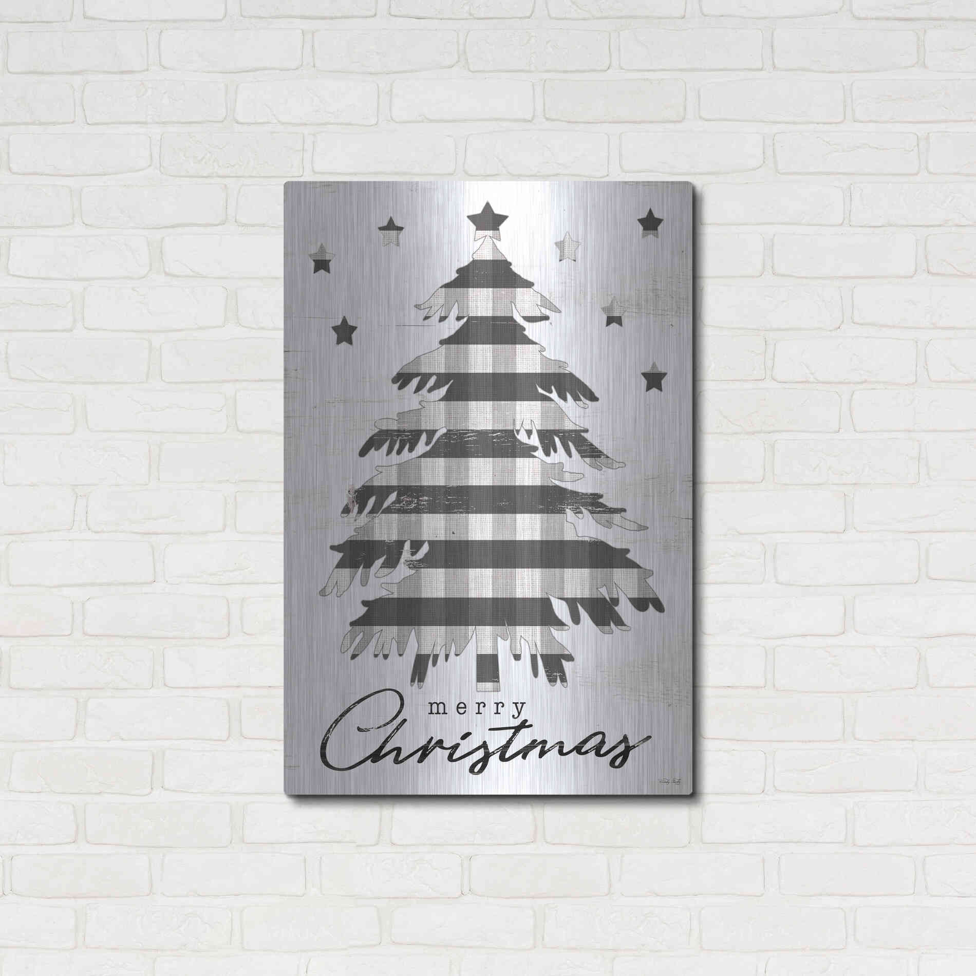 Luxe Metal Art 'Merry Christmas Tree and Stars' by Cindy Jacobs, Metal Wall Art,24x36