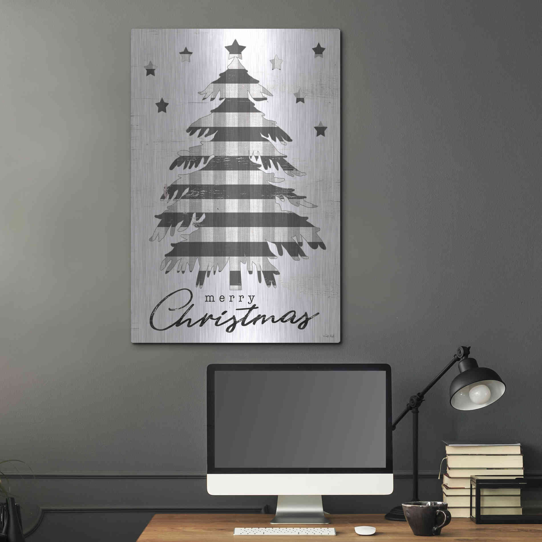 Luxe Metal Art 'Merry Christmas Tree and Stars' by Cindy Jacobs, Metal Wall Art,24x36