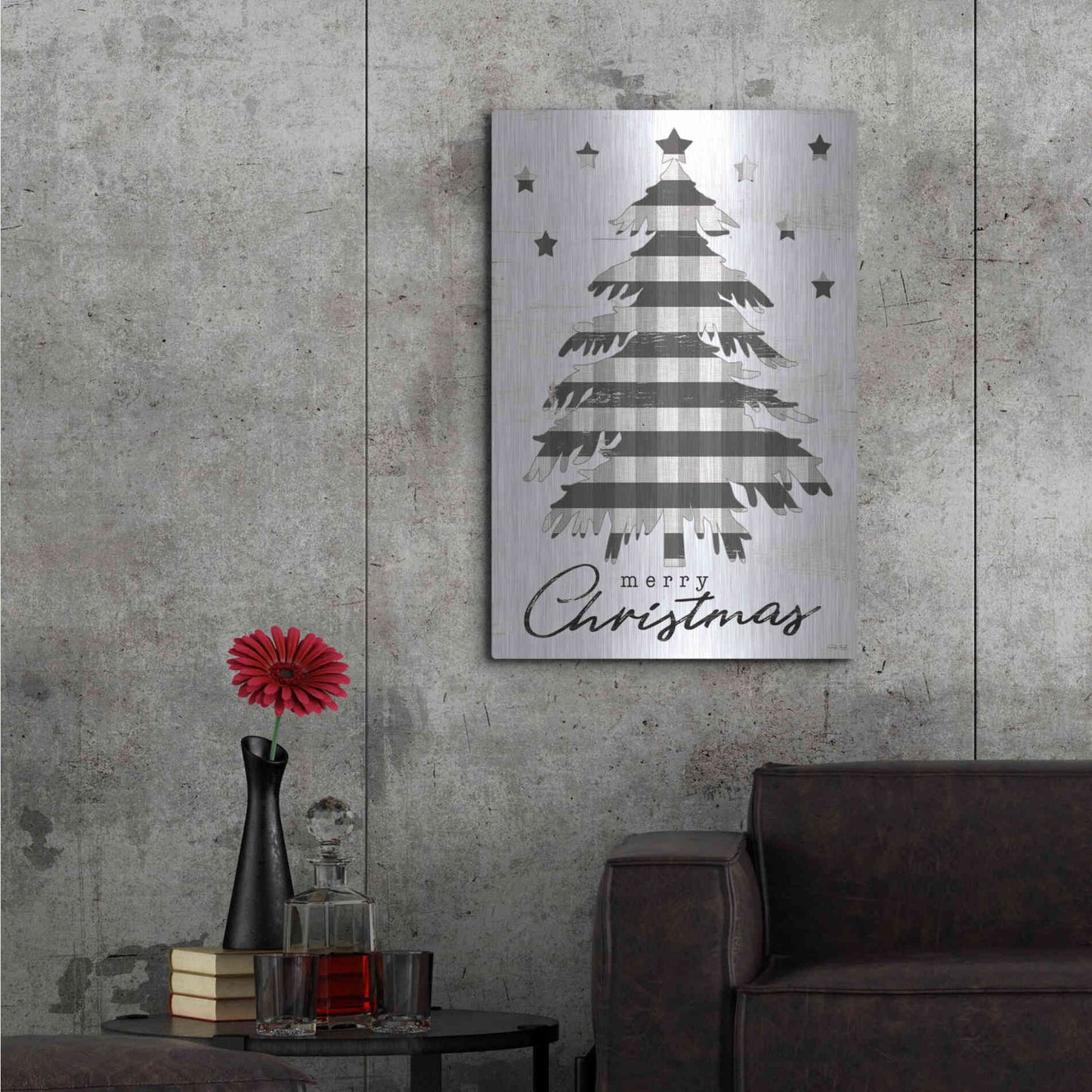 Luxe Metal Art 'Merry Christmas Tree and Stars' by Cindy Jacobs, Metal Wall Art,24x36