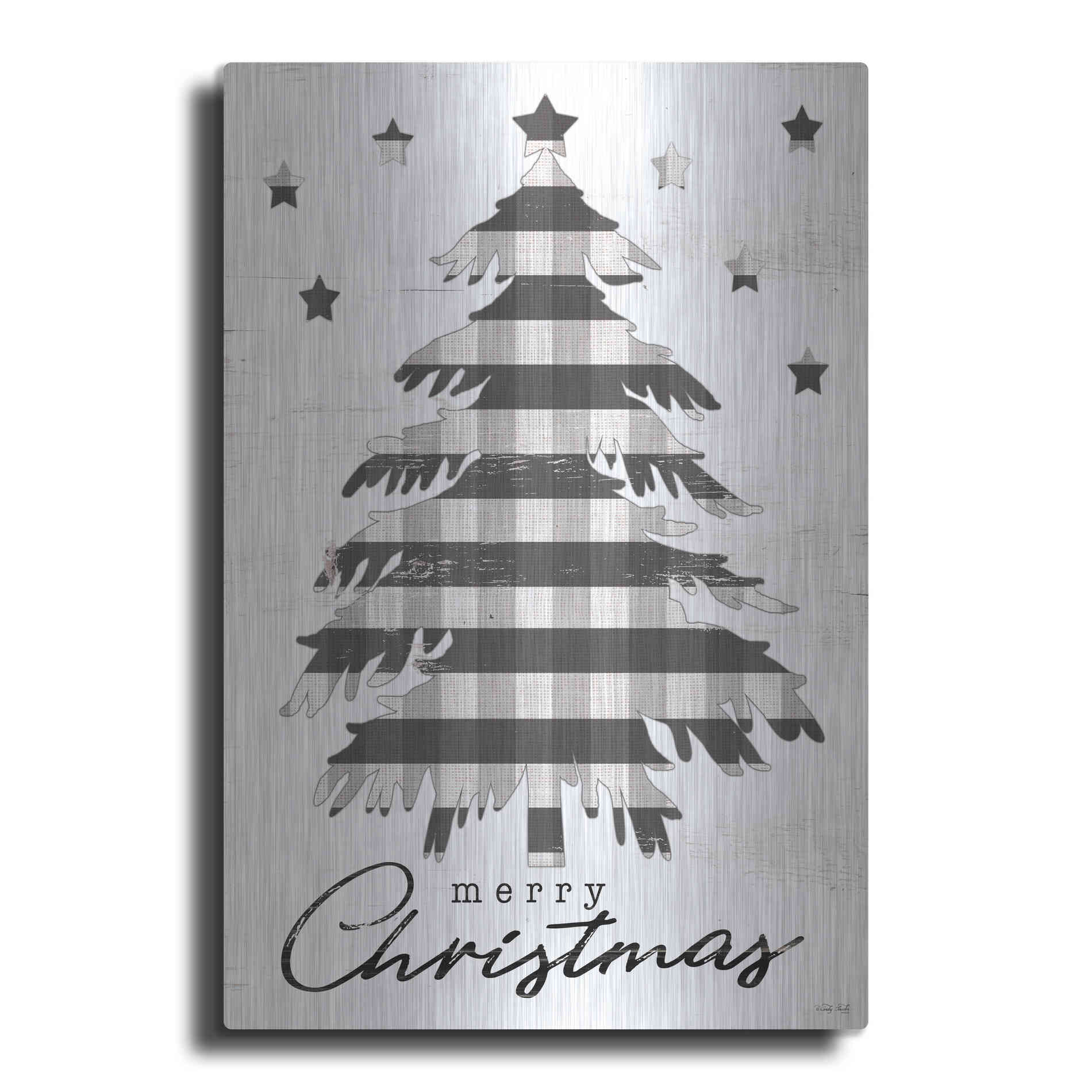 Luxe Metal Art 'Merry Christmas Tree and Stars' by Cindy Jacobs, Metal Wall Art