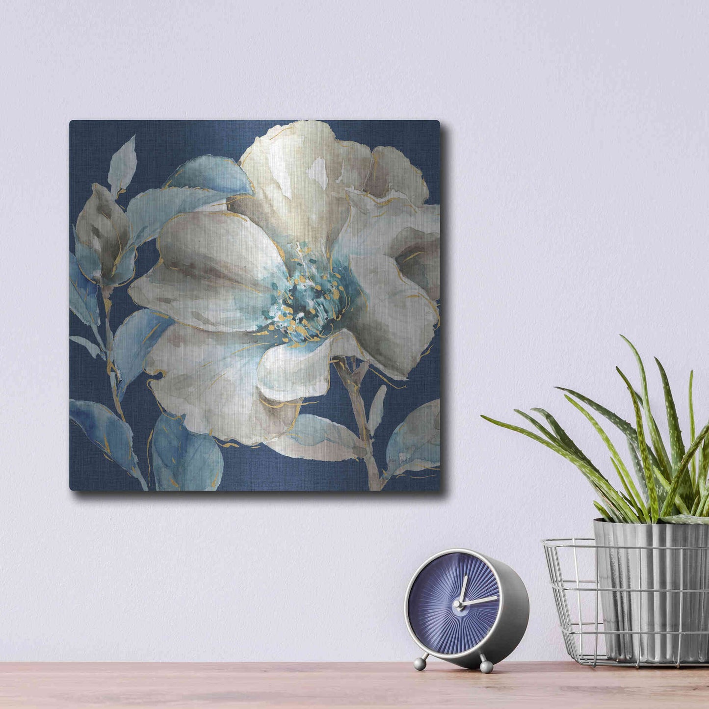 Luxe Metal Art 'Indigold IV Navy' by Lisa Audit, Metal Wall Art,,12x12