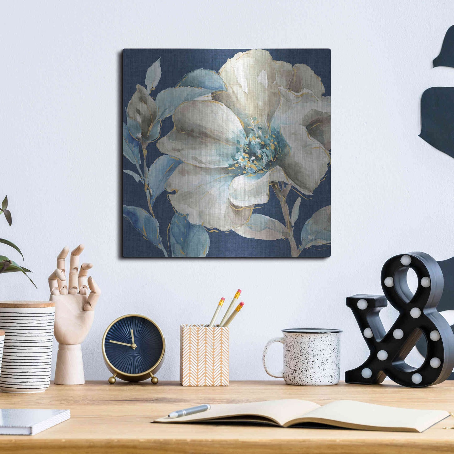 Luxe Metal Art 'Indigold IV Navy' by Lisa Audit, Metal Wall Art,,12x12