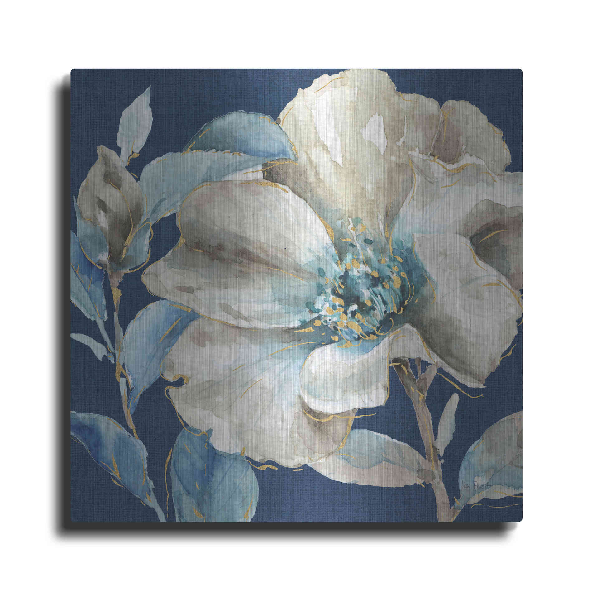 Luxe Metal Art 'Indigold IV Navy' by Lisa Audit, Metal Wall Art,