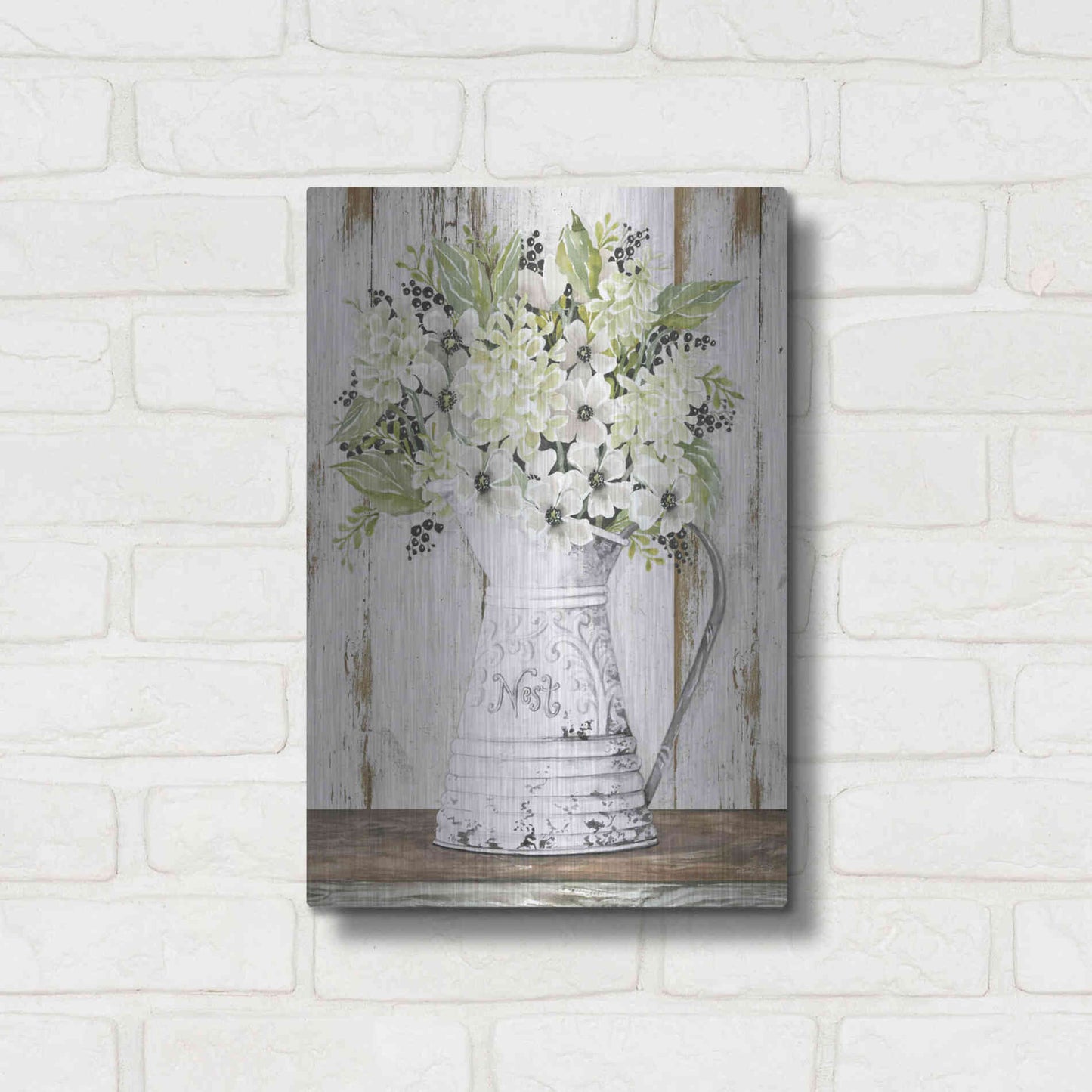 Luxe Metal Art 'Nest Galvanized Pitcher' by Cindy Jacobs, Metal Wall Art,12x16