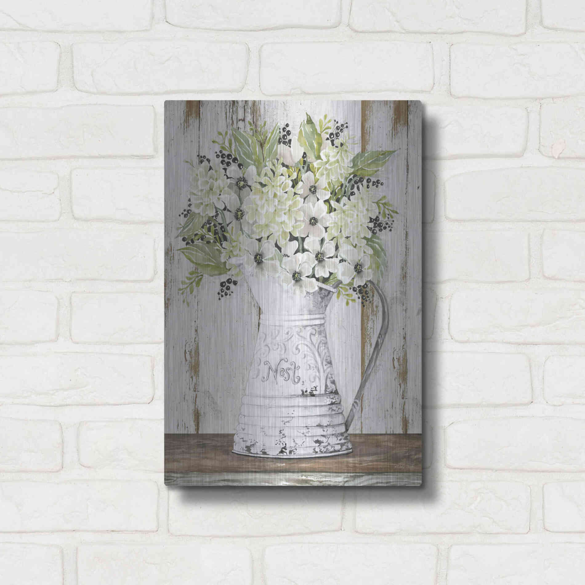 Luxe Metal Art 'Nest Galvanized Pitcher' by Cindy Jacobs, Metal Wall Art,12x16