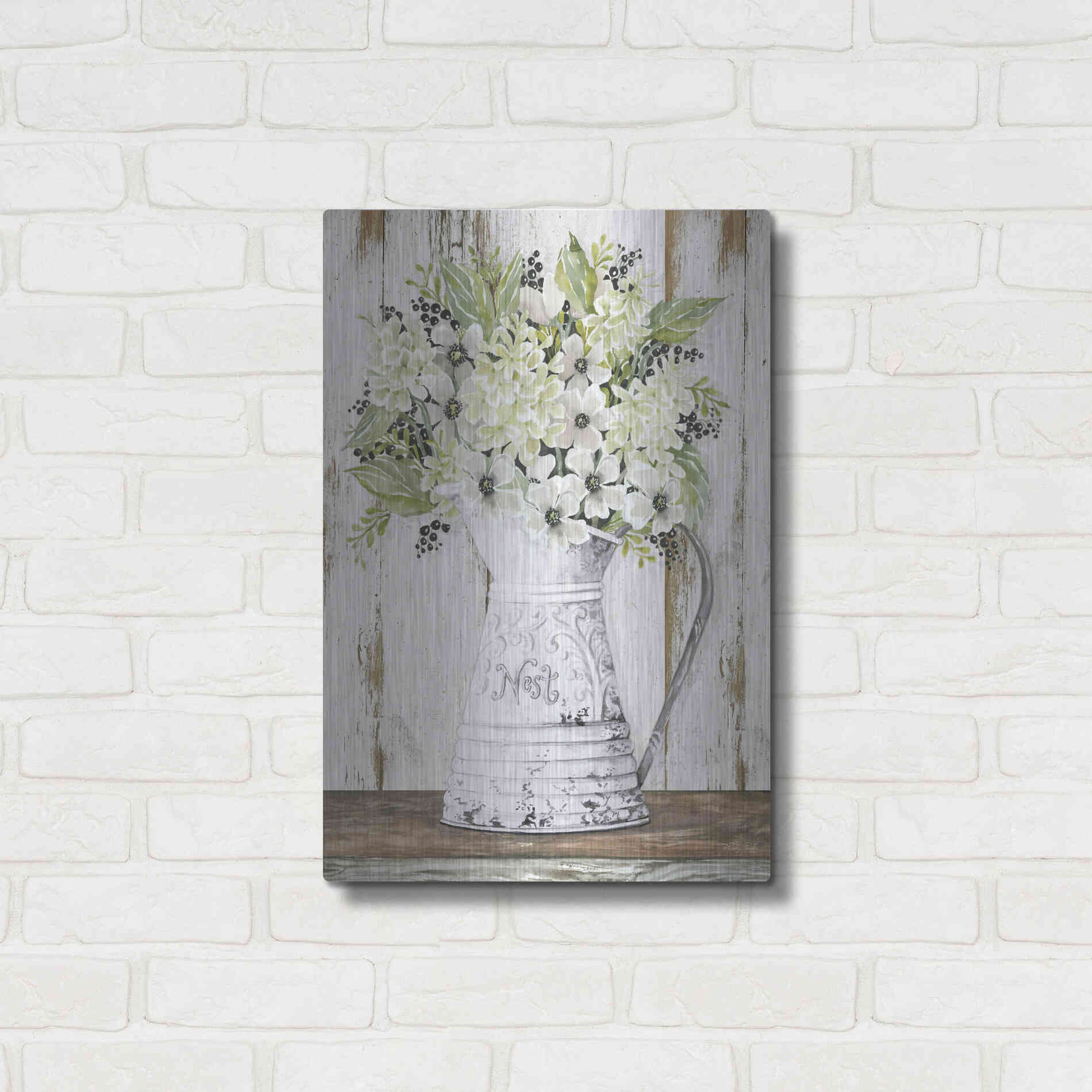 Luxe Metal Art 'Nest Galvanized Pitcher' by Cindy Jacobs, Metal Wall Art,16x24