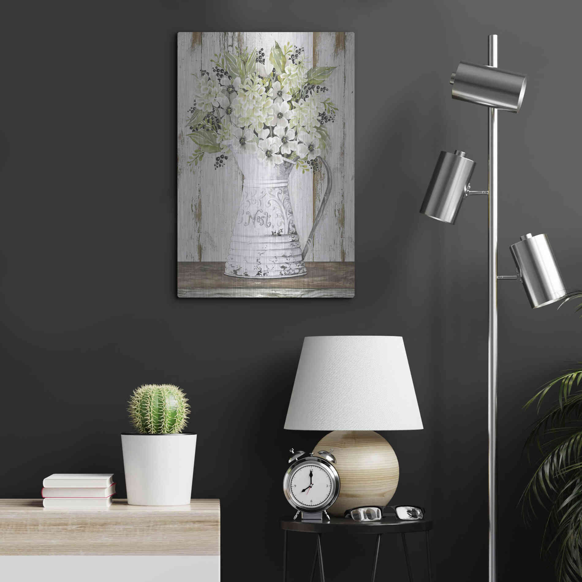 Luxe Metal Art 'Nest Galvanized Pitcher' by Cindy Jacobs, Metal Wall Art,16x24