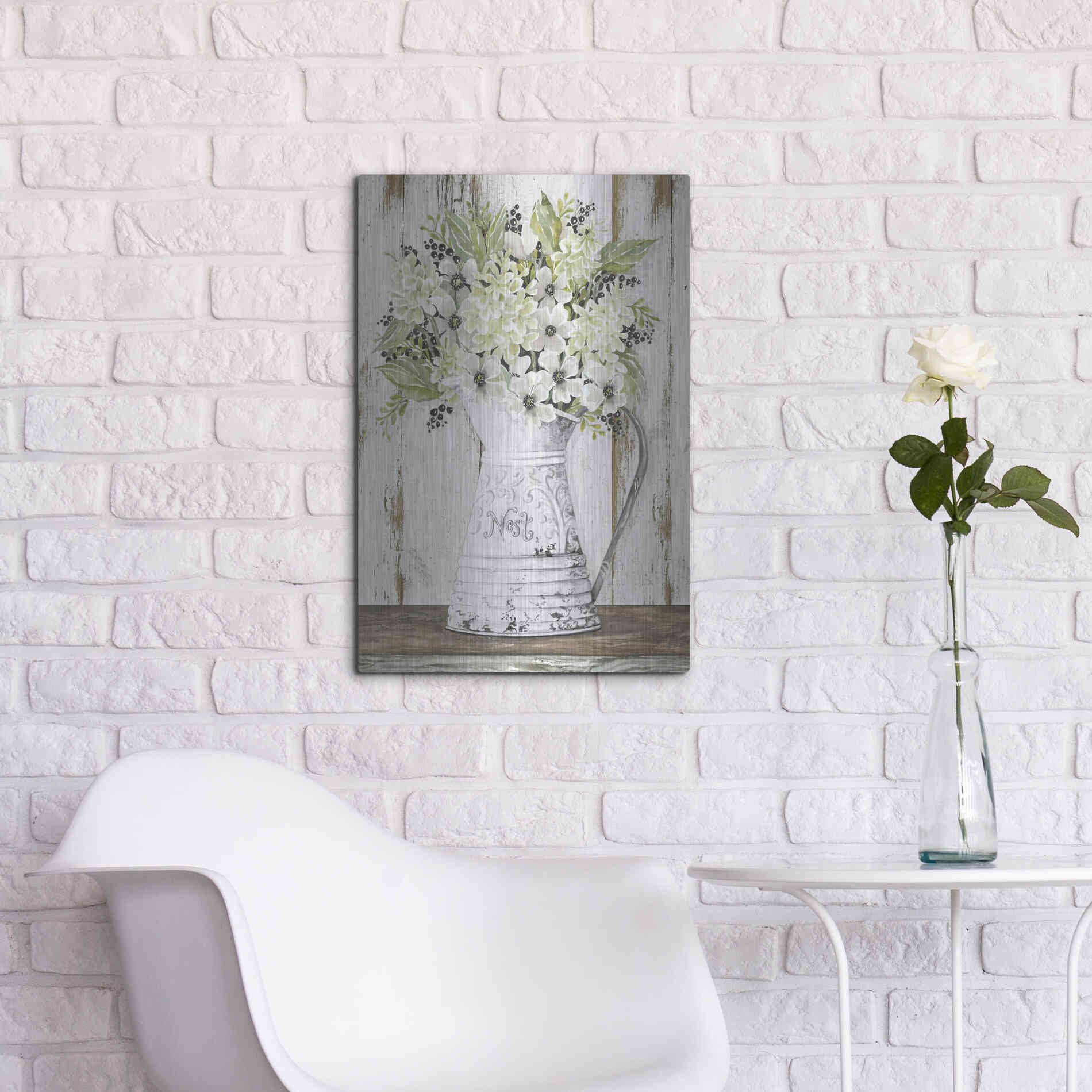 Luxe Metal Art 'Nest Galvanized Pitcher' by Cindy Jacobs, Metal Wall Art,16x24