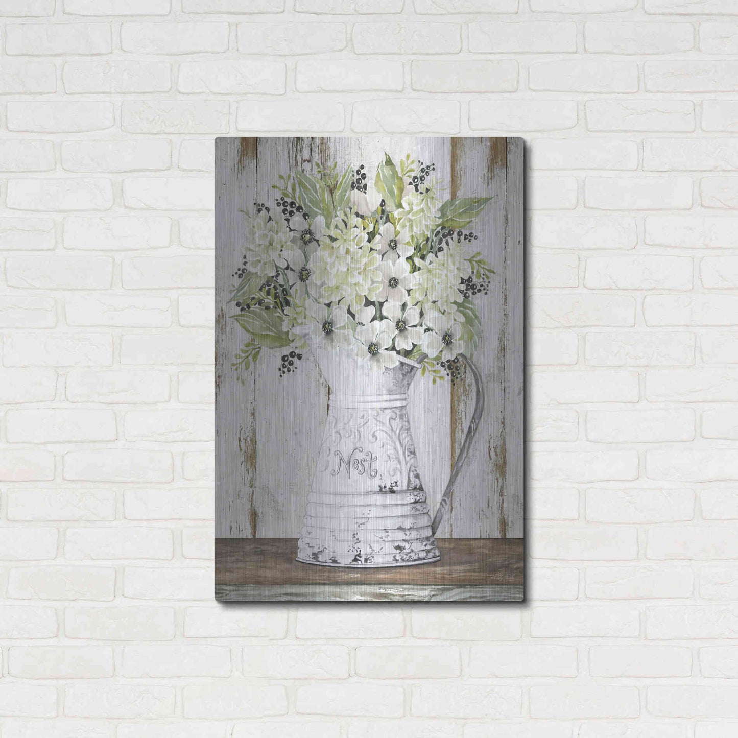 Luxe Metal Art 'Nest Galvanized Pitcher' by Cindy Jacobs, Metal Wall Art,24x36
