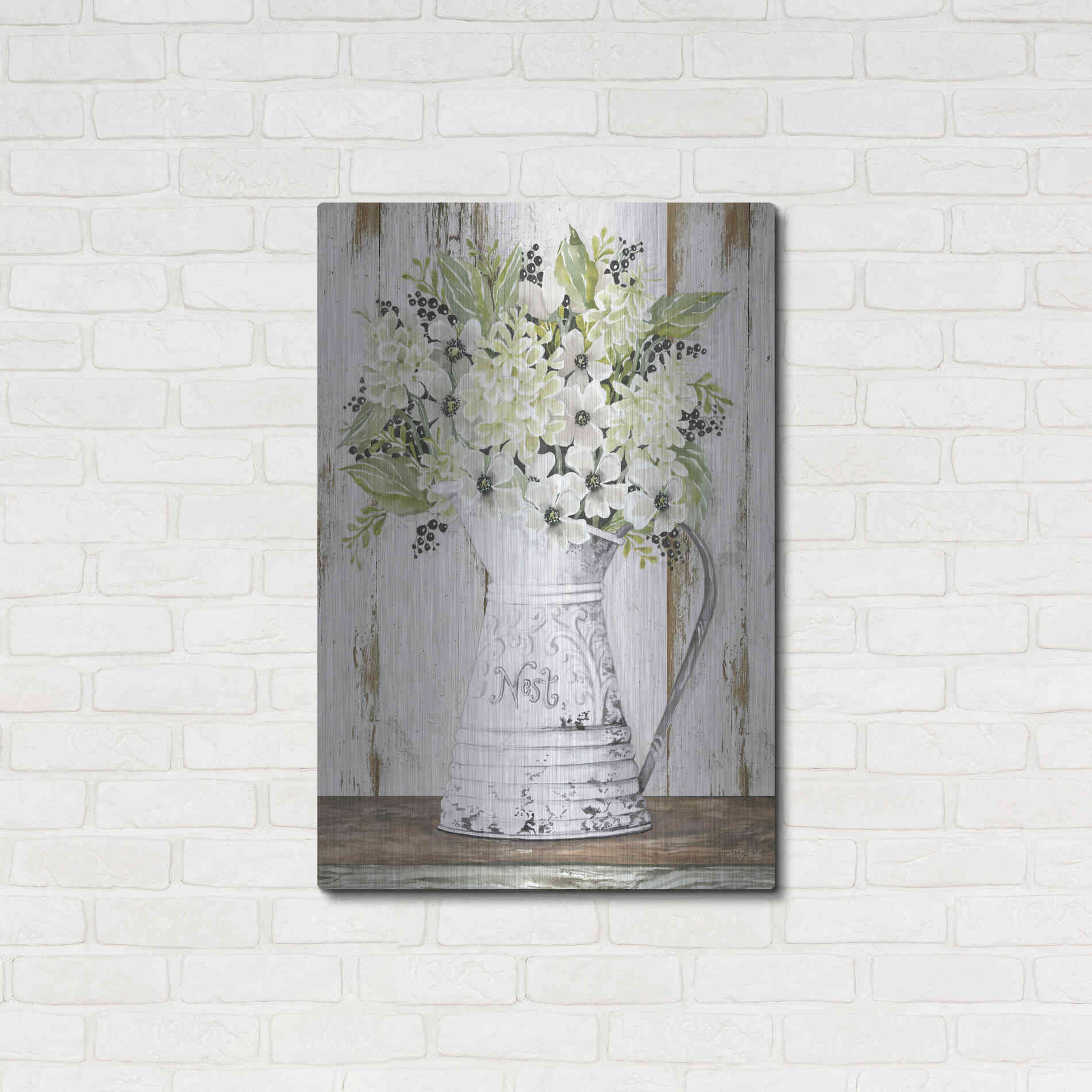 Luxe Metal Art 'Nest Galvanized Pitcher' by Cindy Jacobs, Metal Wall Art,24x36