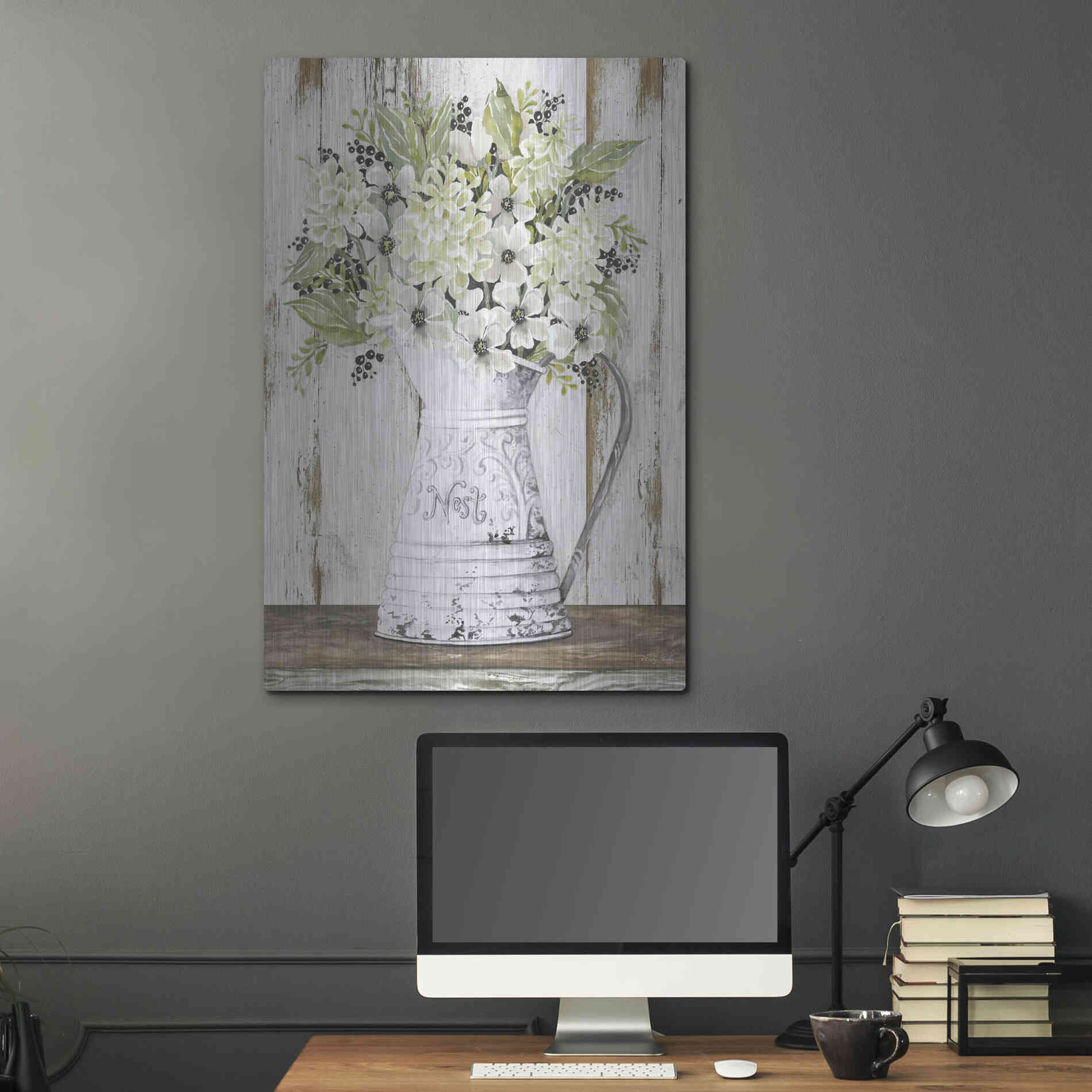 Luxe Metal Art 'Nest Galvanized Pitcher' by Cindy Jacobs, Metal Wall Art,24x36