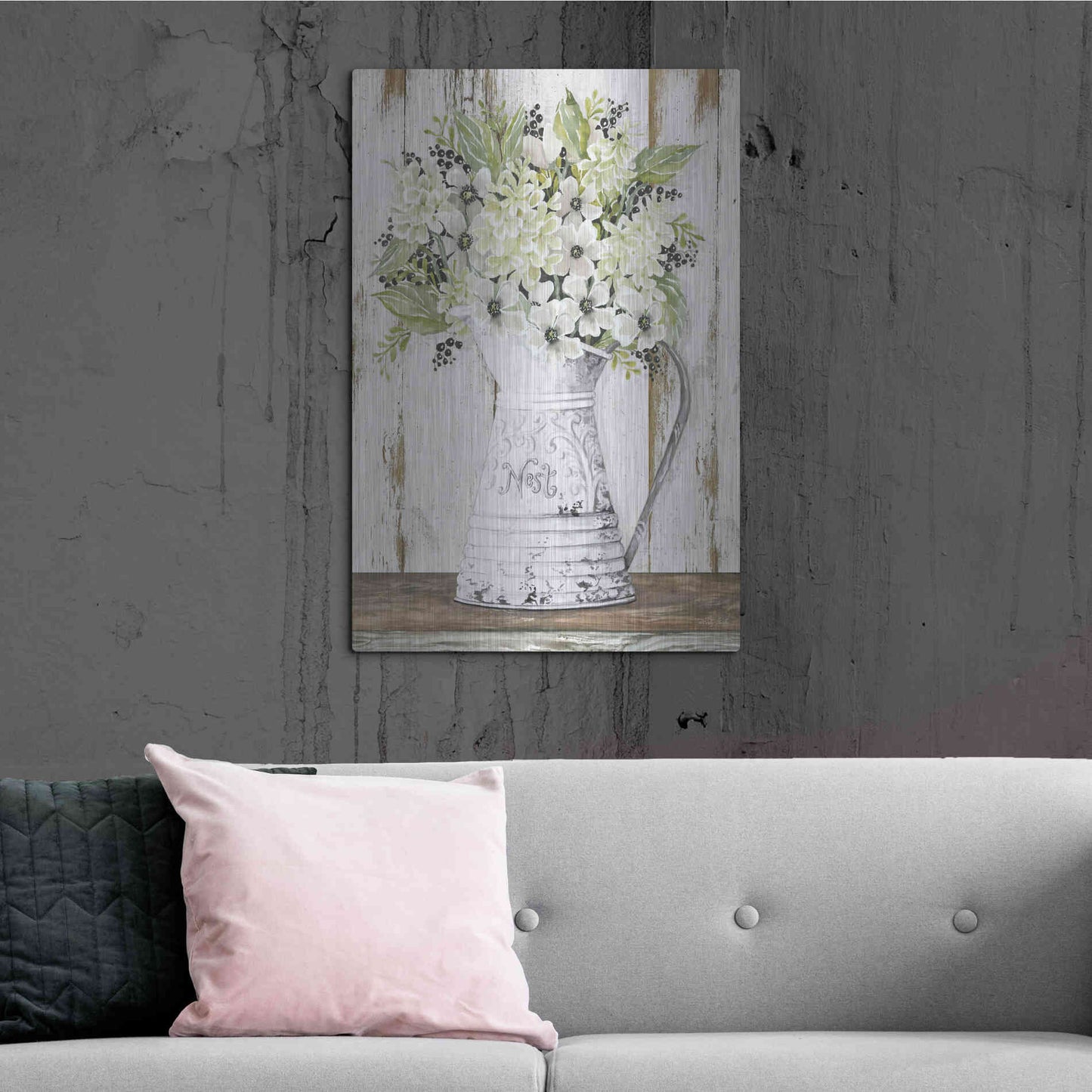 Luxe Metal Art 'Nest Galvanized Pitcher' by Cindy Jacobs, Metal Wall Art,24x36